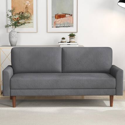 Front. Bestier - 67" Corduroy Modern Sofa Couch, Cozy Comfy Overstuffed 2 Seat Loveseat Couch Sofa with Solid Wood Feet - Gray.