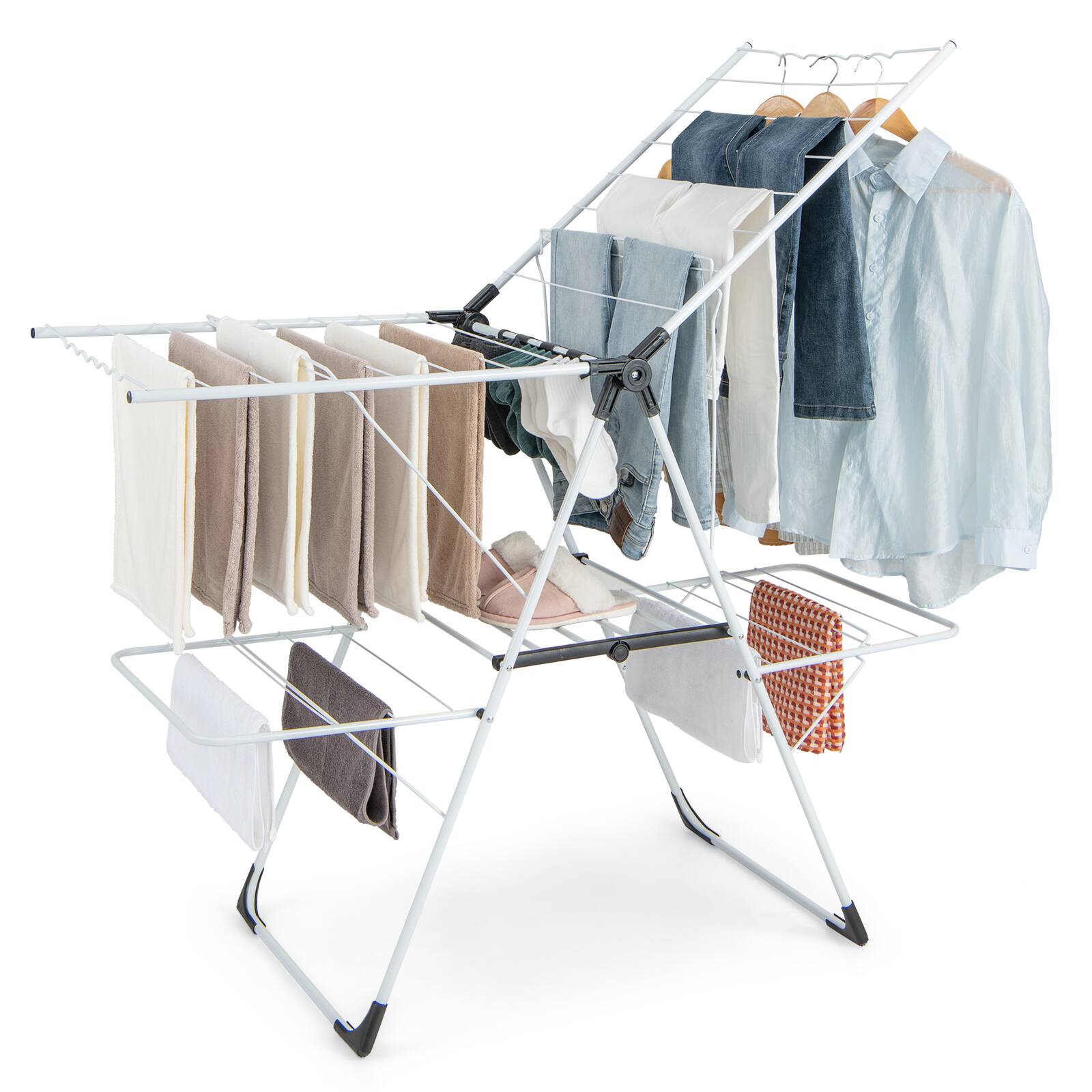 Front. Costway - Costway Foldable Clothes Drying Rack 2-level Laundry Drying Rack w/ Adjustable Wings & Useful Clips Stable A-shaped - White.