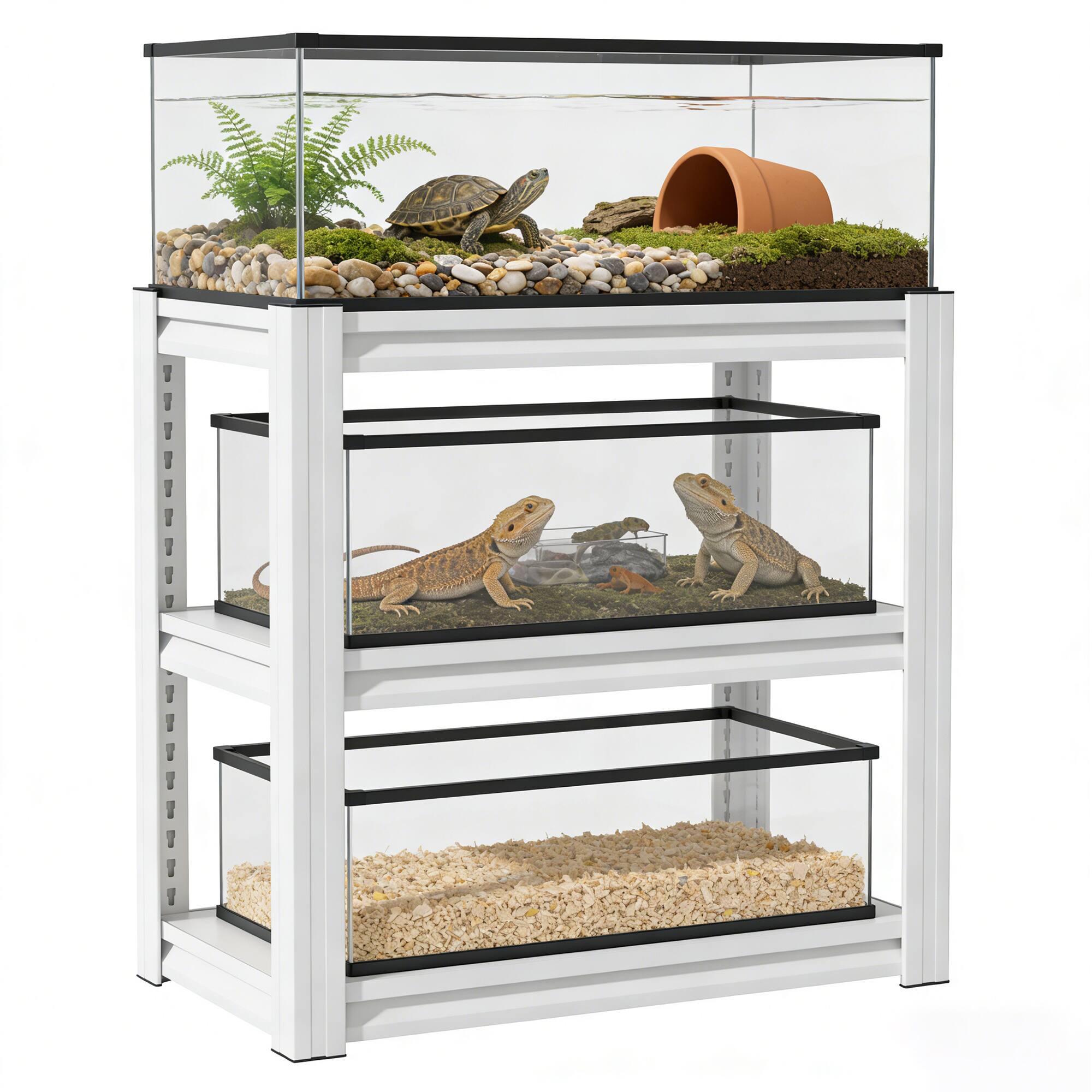 Alt View 9. HOMLUX - 3-Tier Fish Tank Stand Metal Aquarium Stand Adjustable Duty Reptile Tank Stand Rack Shelf - White.
