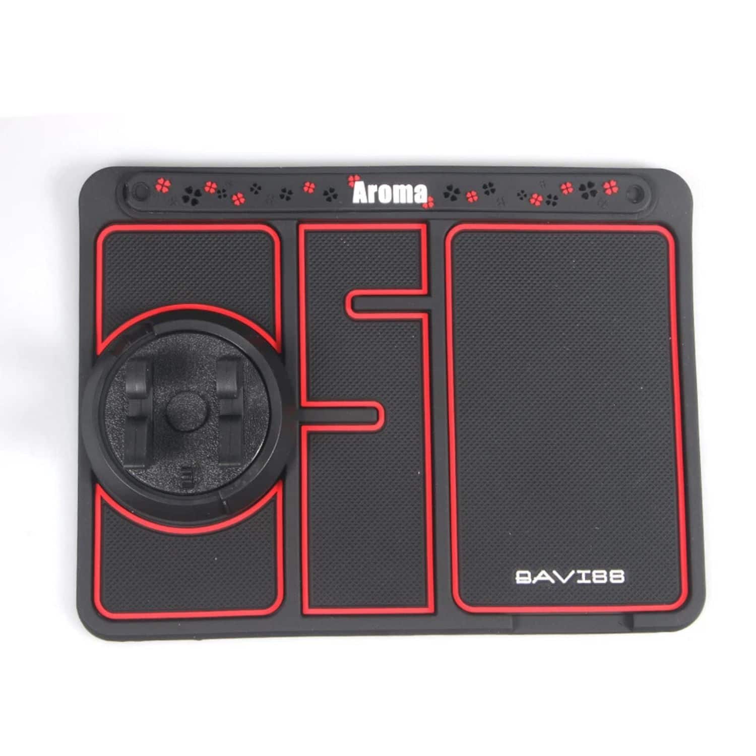 Stock Preferred - 4-in-1 Non-Slip Car Phone Pad with 360° Rotating Holder Aromatherapy Parking Number Display Universal Dashboard Mount - Black & Red (Non-Luminous)