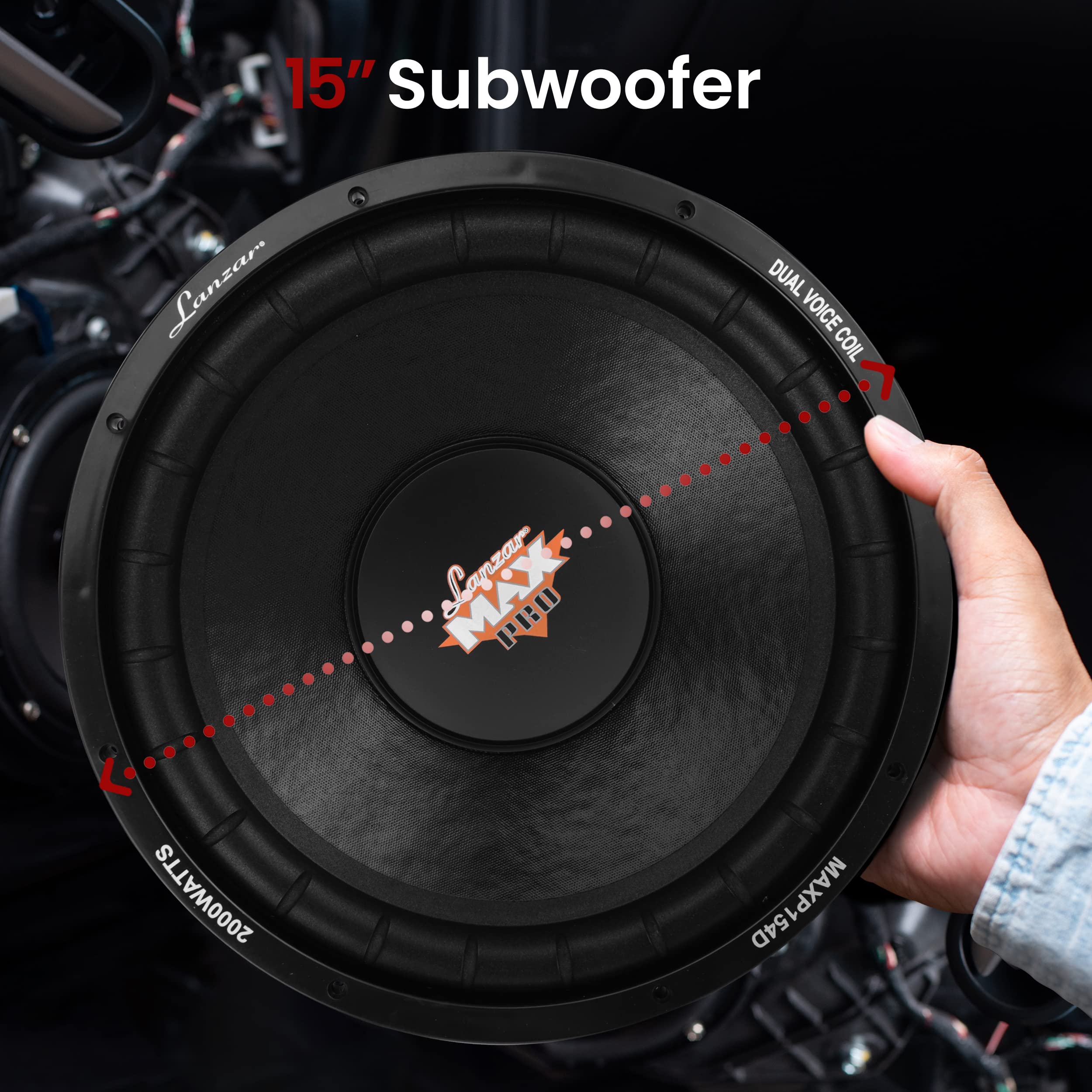 15" Subwoofer  
Lanzar DUAL VOICE COIL  
Lanzar PRO 2000WATTS  
MAXP154D 54D