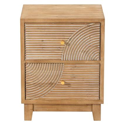 Front. COZAYH - COZAYH Farmhouse 2 Drawer Nightstand with Handcrafted Wood Ring Pattern, Natural - Natural Wood.