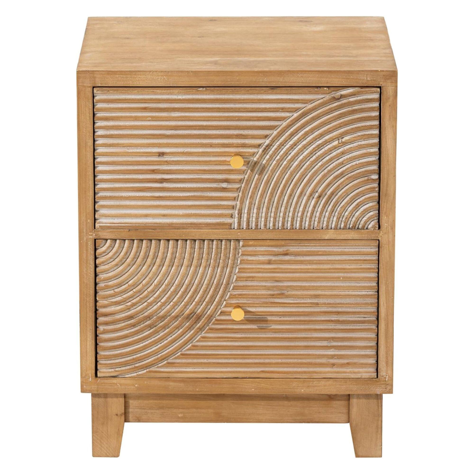 Front. COZAYH - COZAYH Farmhouse 2 Drawer Nightstand with Handcrafted Wood Ring Pattern, Natural - Natural Wood.