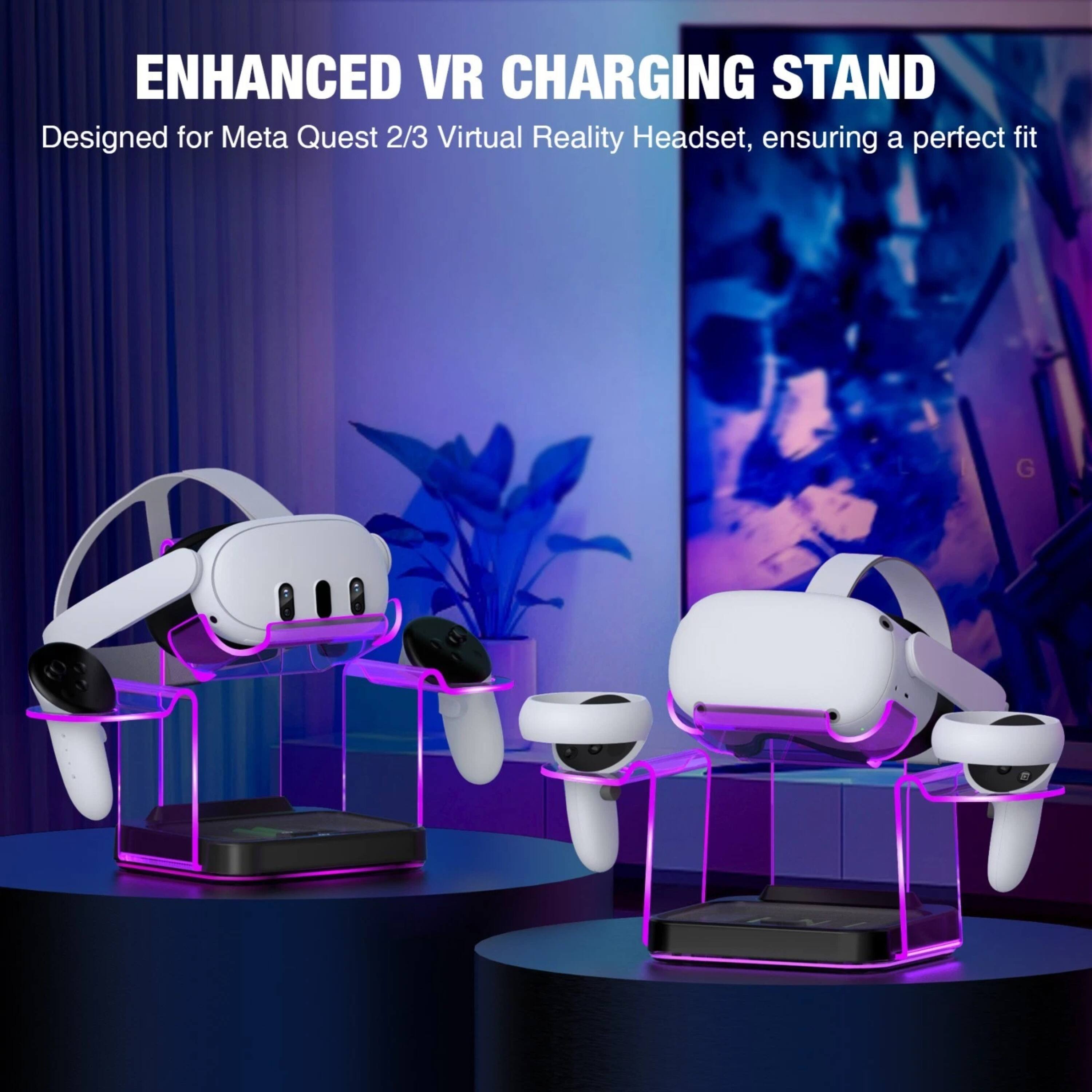 ENHANCED VR CHARGING STAND  
Designed for Meta Quest 2/3 Virtual Reality Headset, ensuring a perfect fit