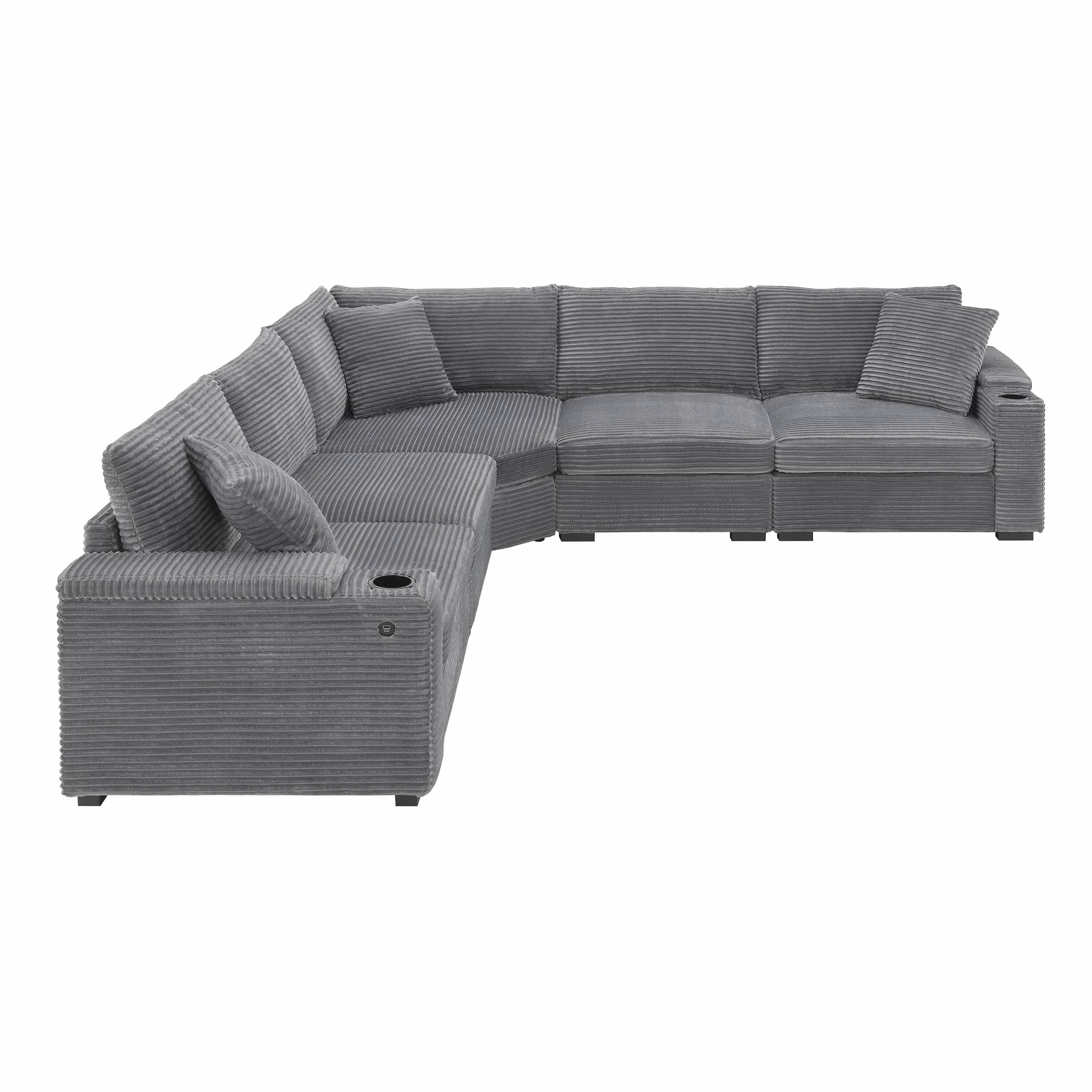 Left. Whisen - 104" Modular Corduroy Sectional Sofa, L-Shaped Corner Couch for Living Room - Gray.
