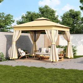 APRILSOUL - TREXM 10x10 Outdoor Gazebo Tent Double Roofs Patio Gazebo Mosquito Netting Canopy Backyard Garden - Beige