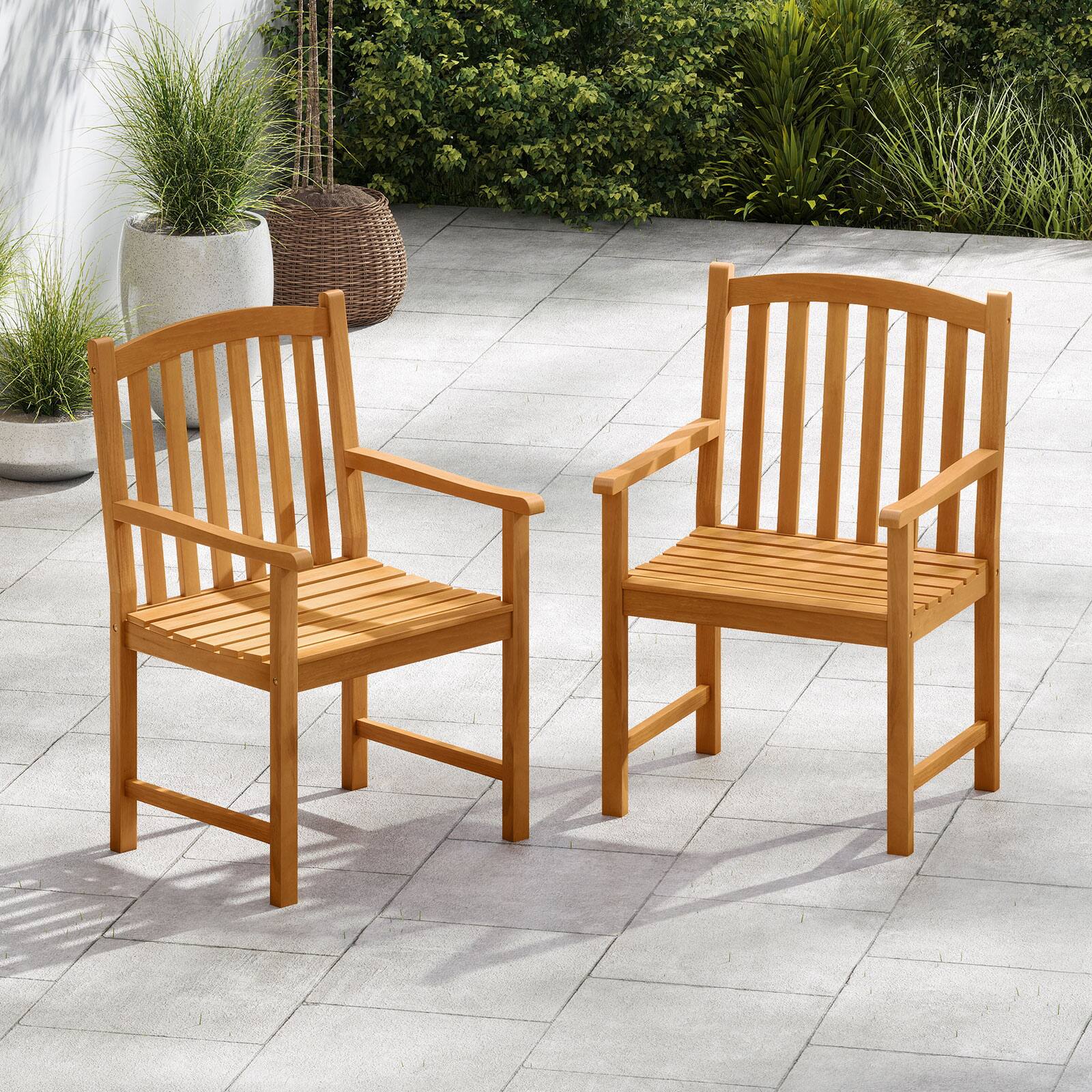 Alt View 1. Gymax - Gymax 2PCS Outdoor Dining Chairs Acacia Wood Slatted Patio Chairs w/ Inclined Backrest - Yellow.