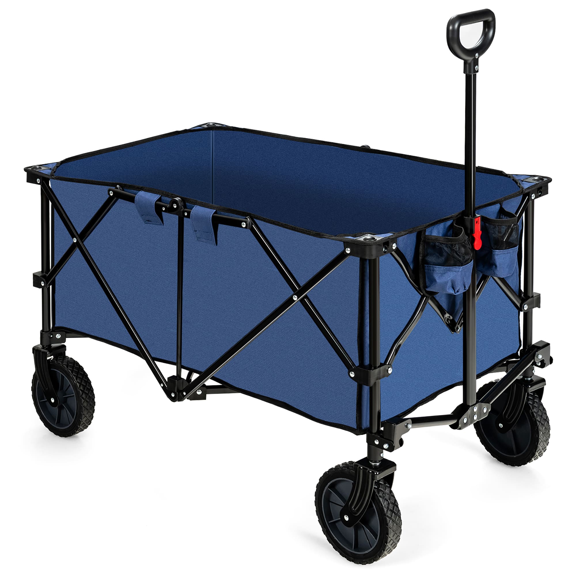 Front. Costway - Folding Collapsible Wagon Utility Camping Cart W/Wheels & Adjustable Handle Navy - Navy.