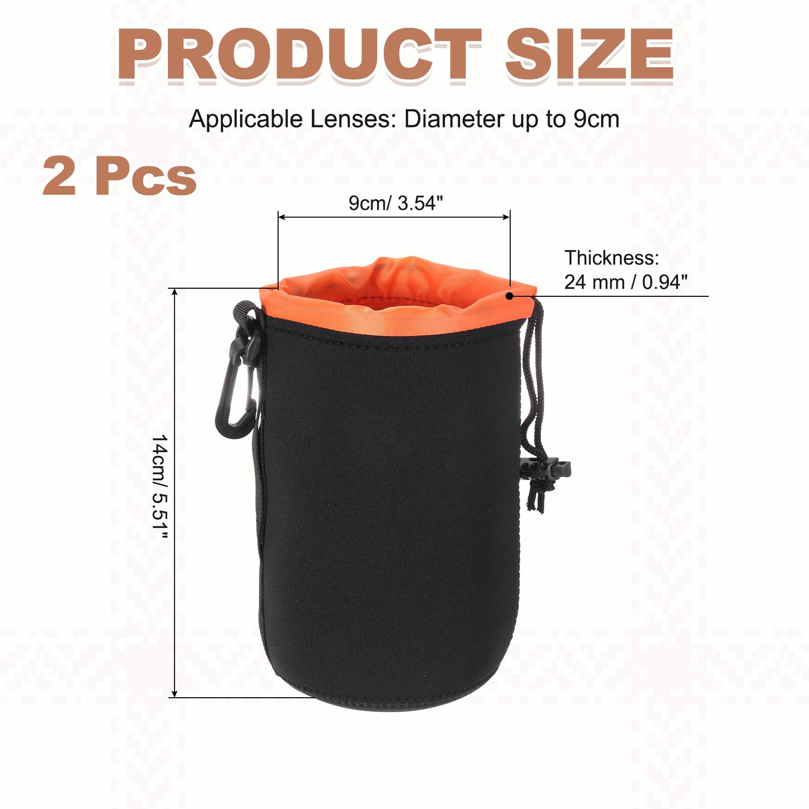 PRODUCT SIZE  
Applicable Lenses: Diameter up to 9cm  
2 Pcs  
Thickness: 24 mm / 0.94"  
14cm / 5.51"