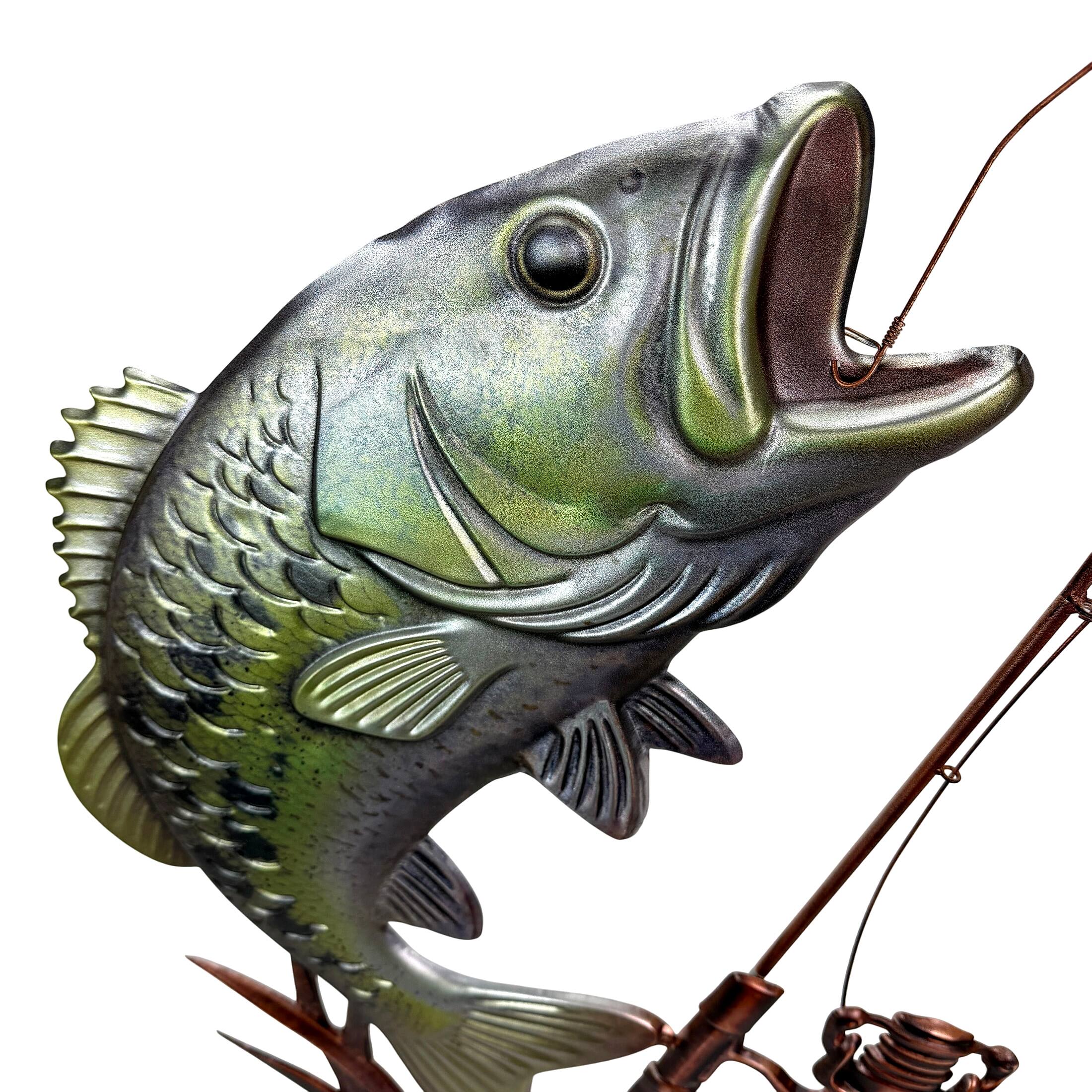 Alt View 10. Things2Die4 - Fish Wall Sculpture Largemouth Bass Fishing Rod Metal 39.5 Inch Tall - Green.