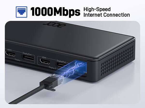 High-Speed 1000Mbps Internet Connection

acer

HDMI DisplayPort Display 1 HDMI DisplayPort Display 2 LAN