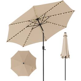 Costway - 10 FT 112 LED Solar-Lighted Patio Table Market Umbrella Crank Tilt Outdoor - Beige
