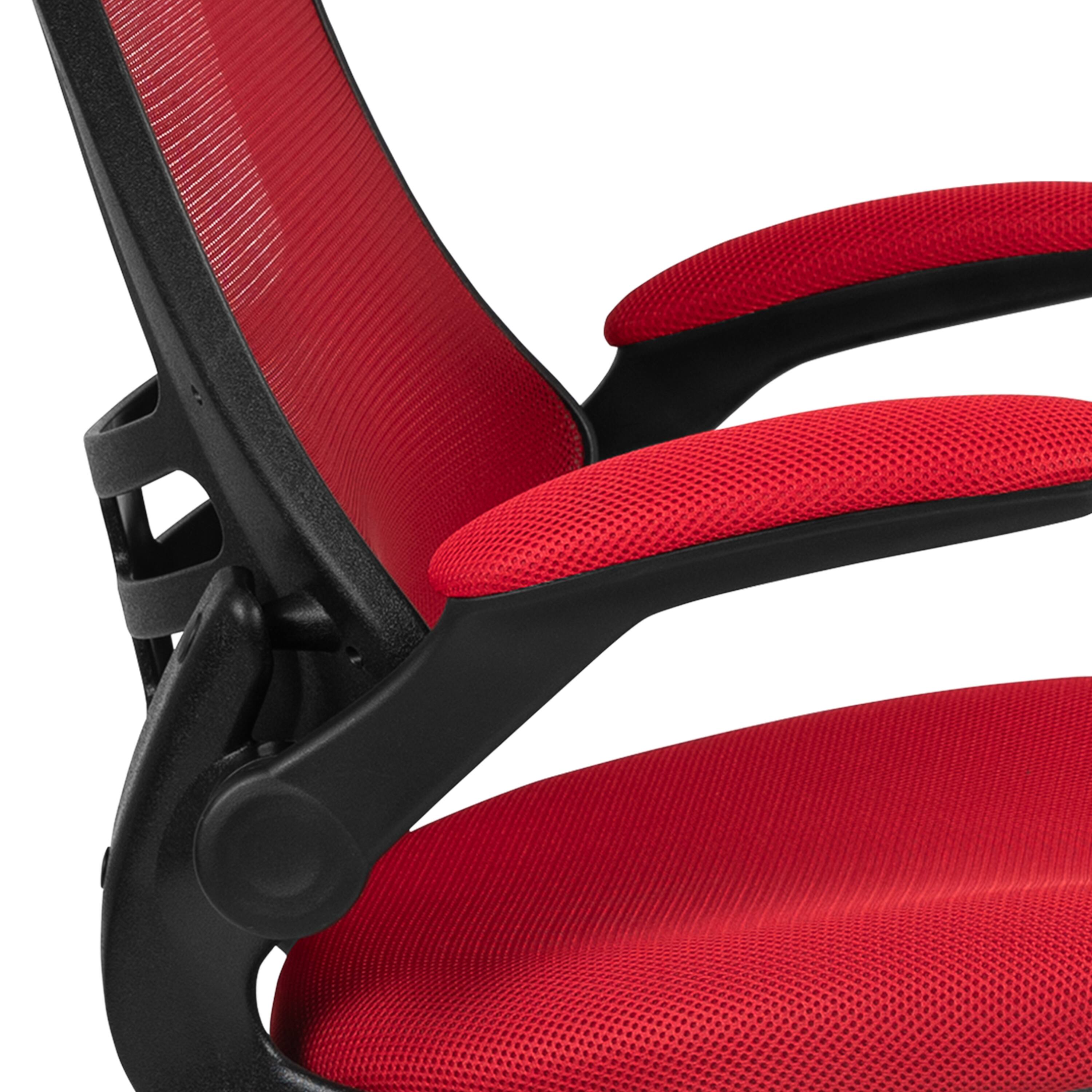 Alt View 10. Emma + Oliver - Mid-Back Mesh Swivel Ergonomic Task Office Chair with Flip-Up Arms - Red Mesh/Black Frame.