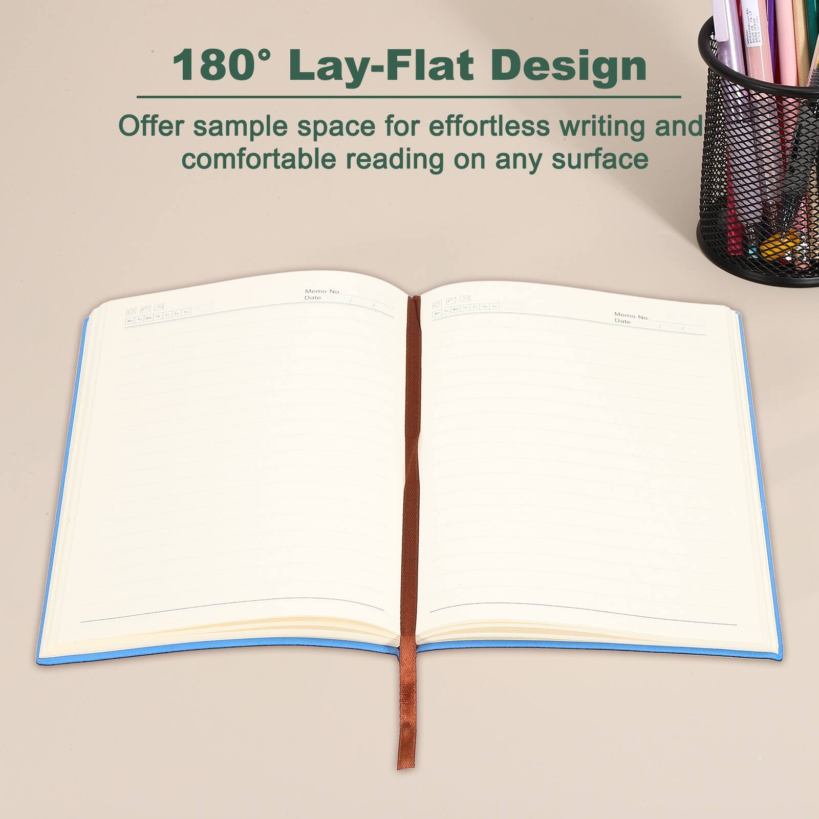 180° Lay-Flat Design  
Offer sample space for effortless writing and comfortable reading on any surface