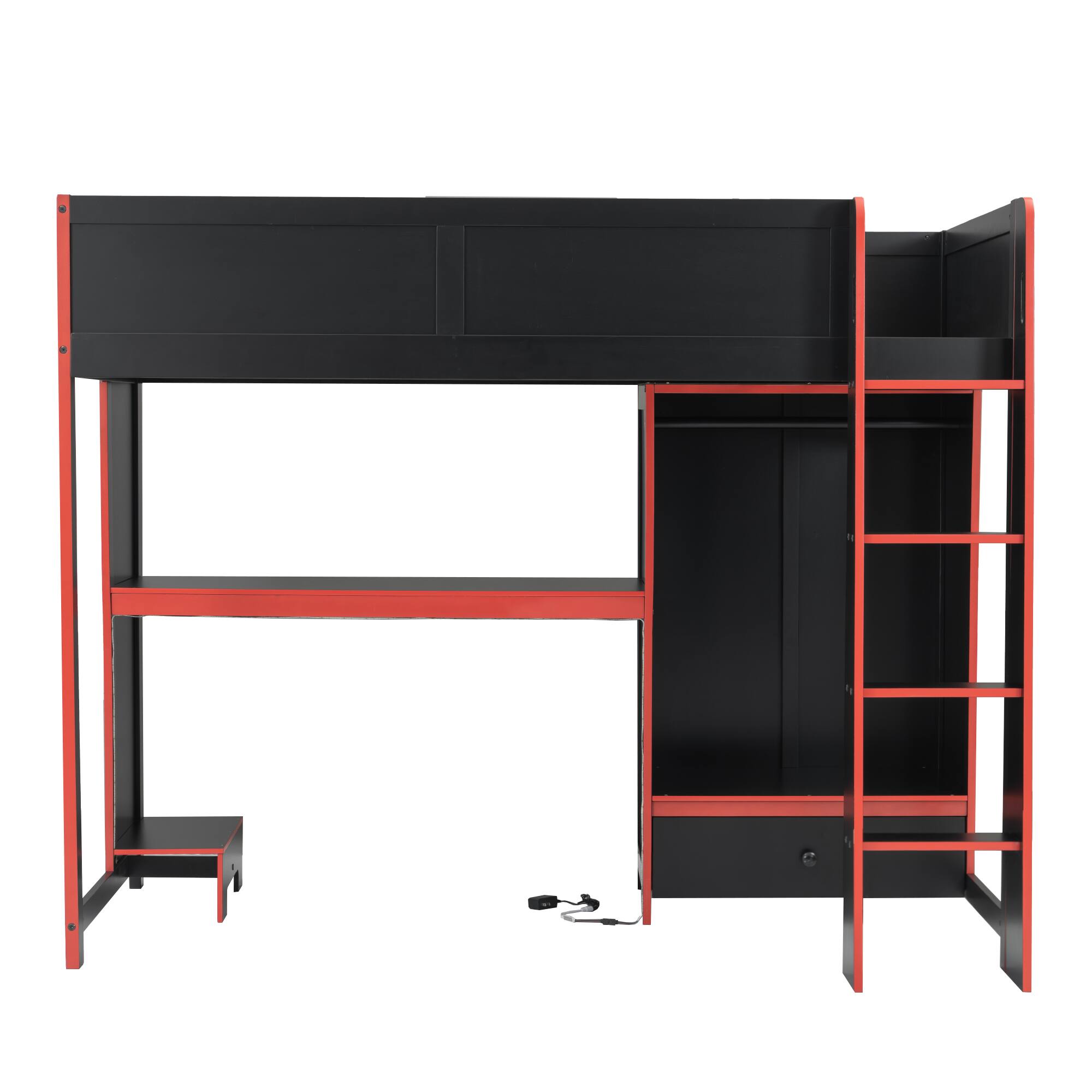 Alt View 1. Whisen - Twin Size Gaming Loft Bed with Desk, Wardrobe, Drawer & RGB LED Lights - Black.