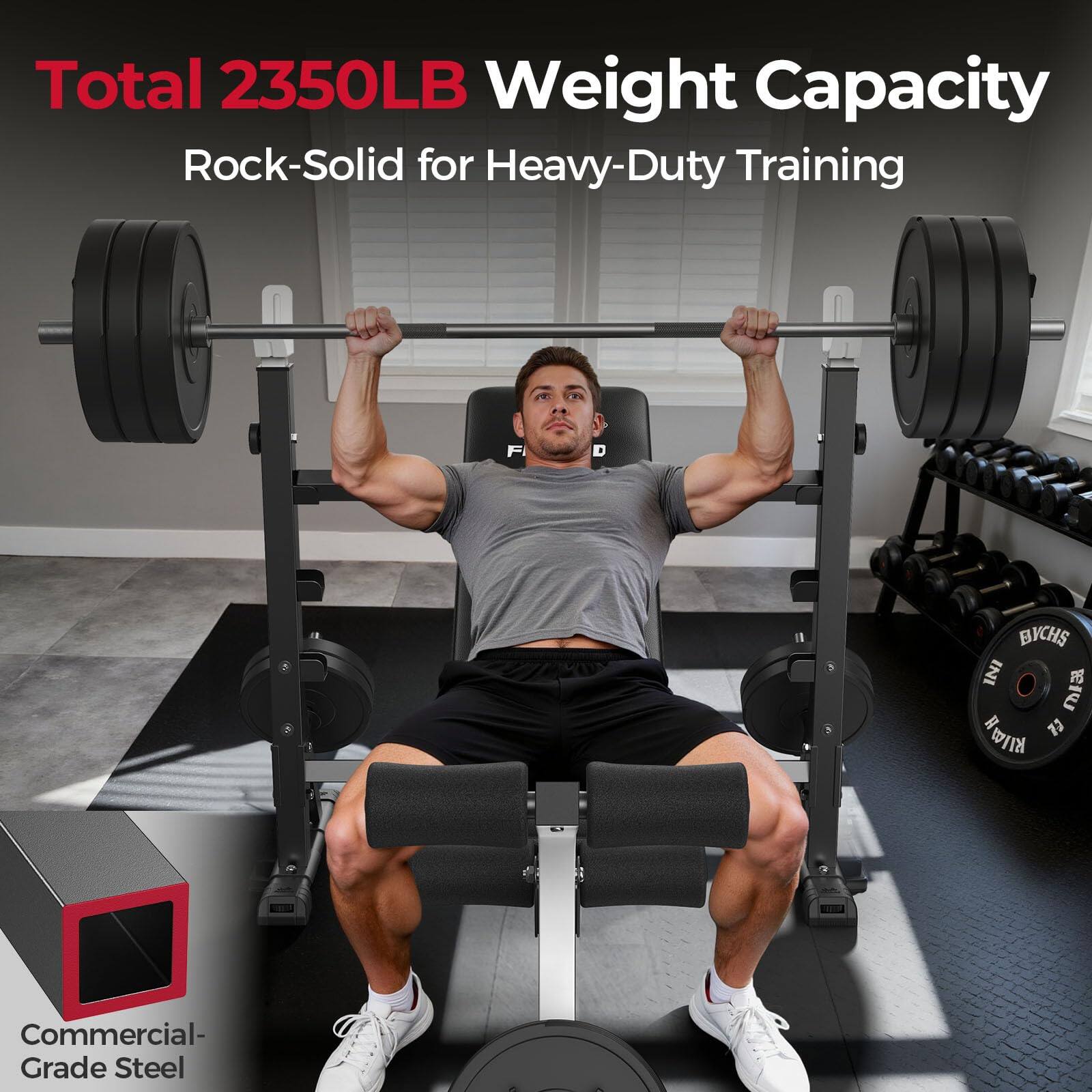 Total 2350LB Weight Capacity  
Rock-Solid for Heavy-Duty Training  
Commercial-Grade Steel