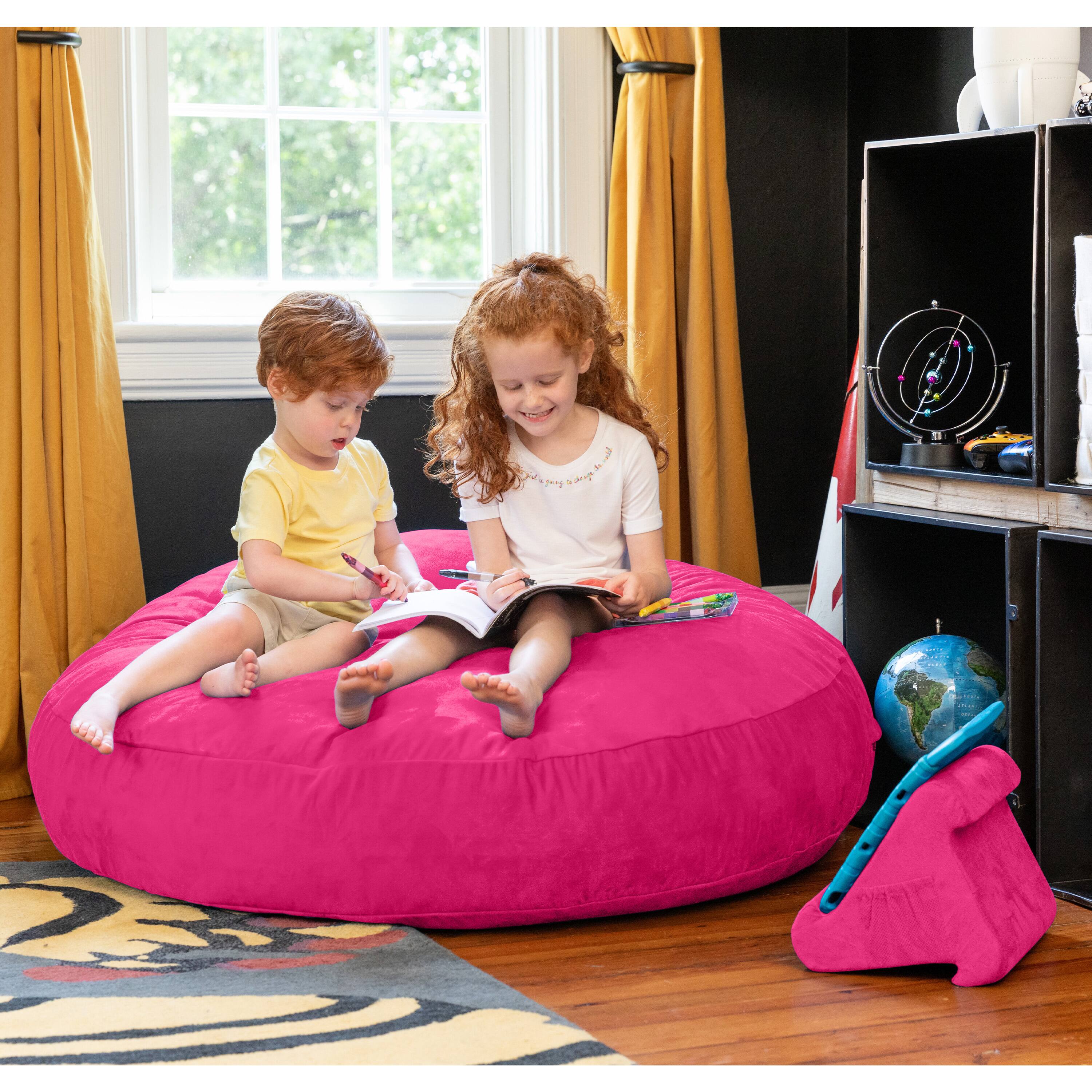 Left. Jaxx - Jaxx Cocoon 4 Foot Bean Bag Chair and Crash Pad, Fuchsia - Fuchsia.