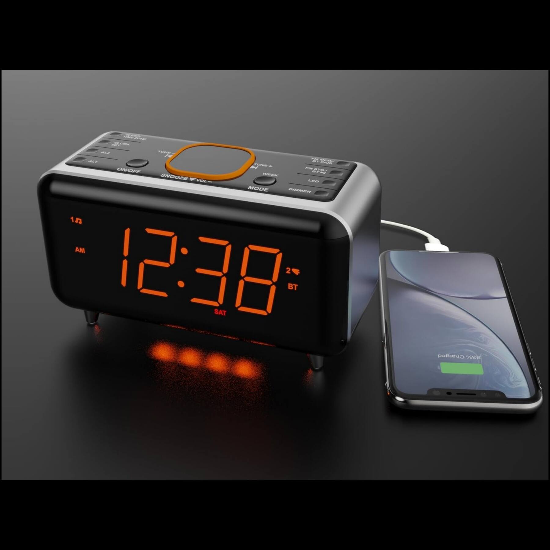 - FEM T
- OOHOPF
- SNOOZE
- HEER
- LED MODE
- PES 18
- AM 12:38 SAT
- 2
- B Charged
- SED

Corrected text:
- FEM T
- OOHOPF
- SNOOZE
- HEER
- LED MODE
- PES 18
- AM 12:38 SAT
- 2
- B Charged
- SED