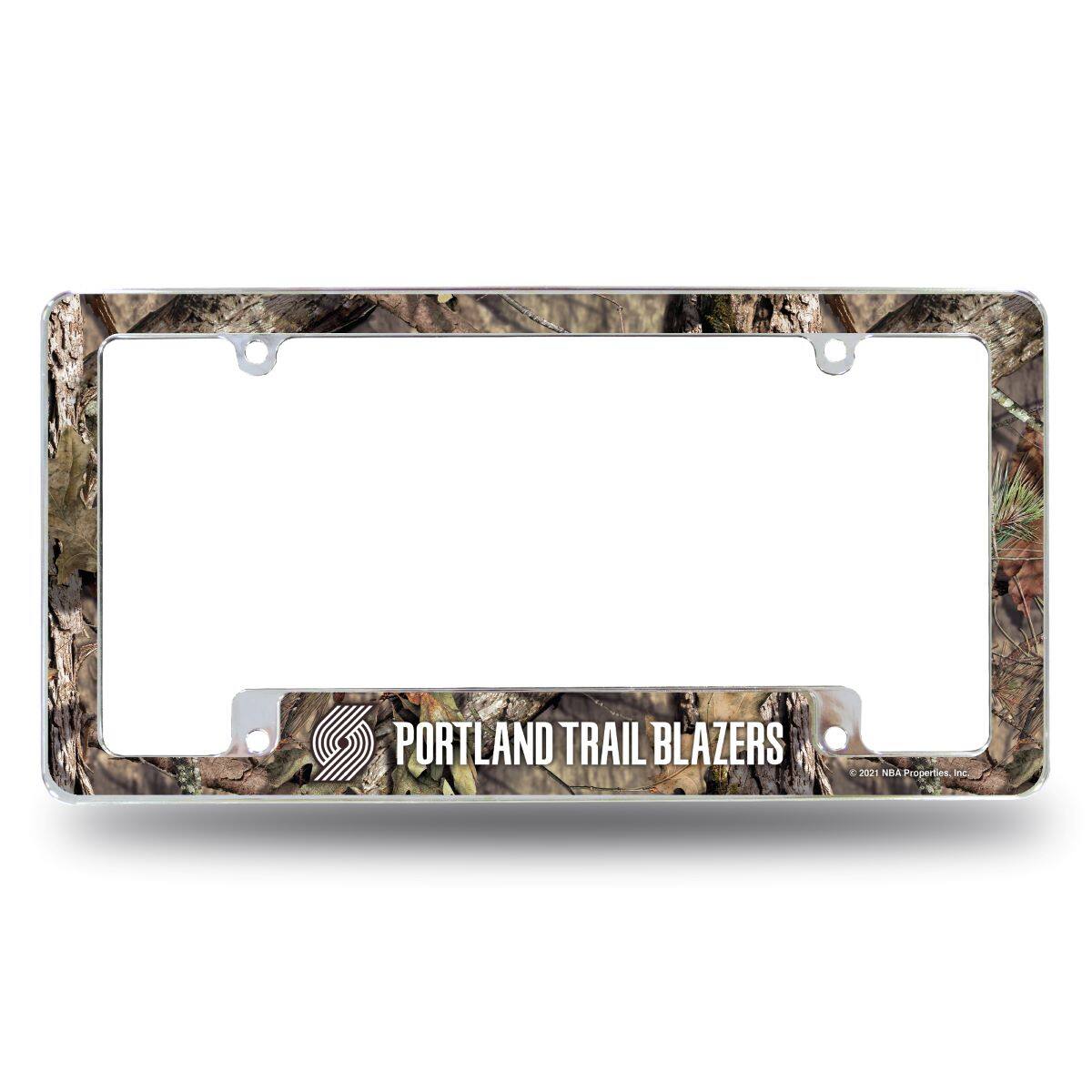 Portland Trail Blazers Chrome Metal License Plate Frame with Bold Mossy Oak Camouflaged Camo Design