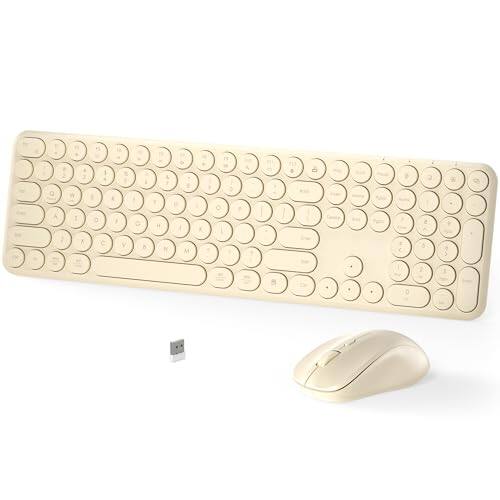 Earthley Blooms - Wireless And Mouse Set - Full-sized 110pcs Slim Round Key Design Quiet Typing Adjustable Dpi Combo For Pc - Light Khaki