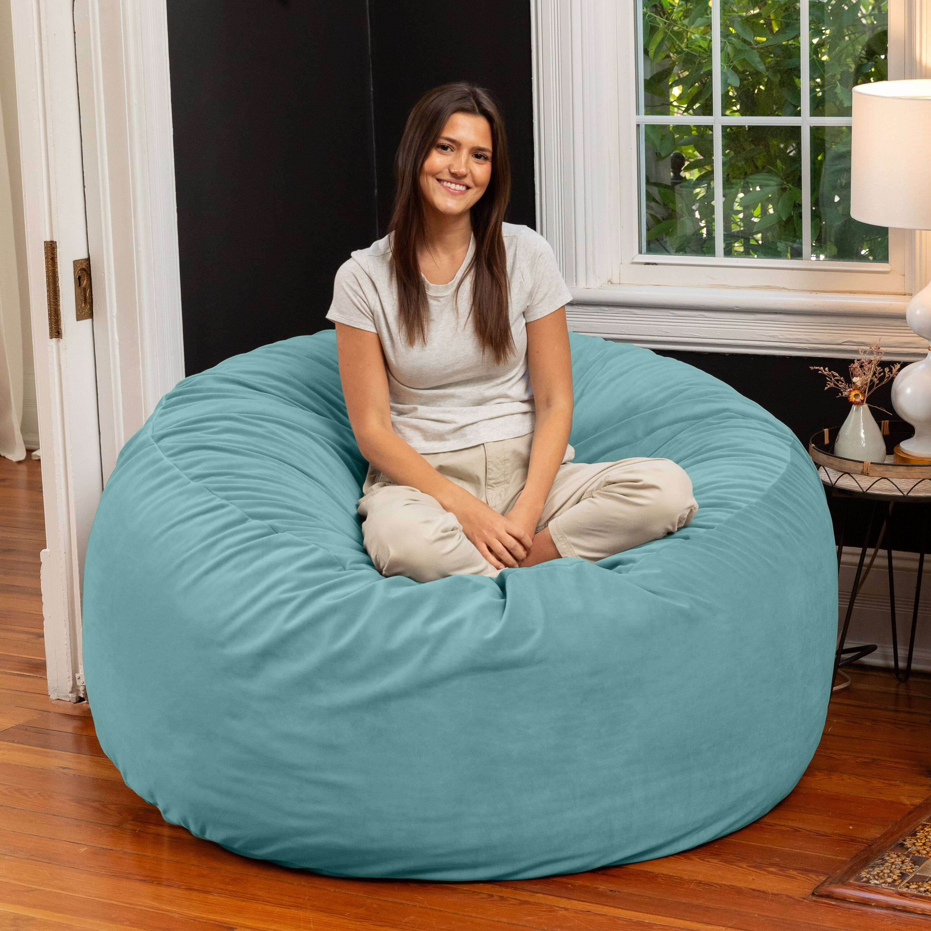 Alt View 2. Jaxx - Jaxx 5 Foot Saxx - Large Round Bean Bag Chair for Adults - Lush Velvet Turquoise - Lush Velvet Turquoise.