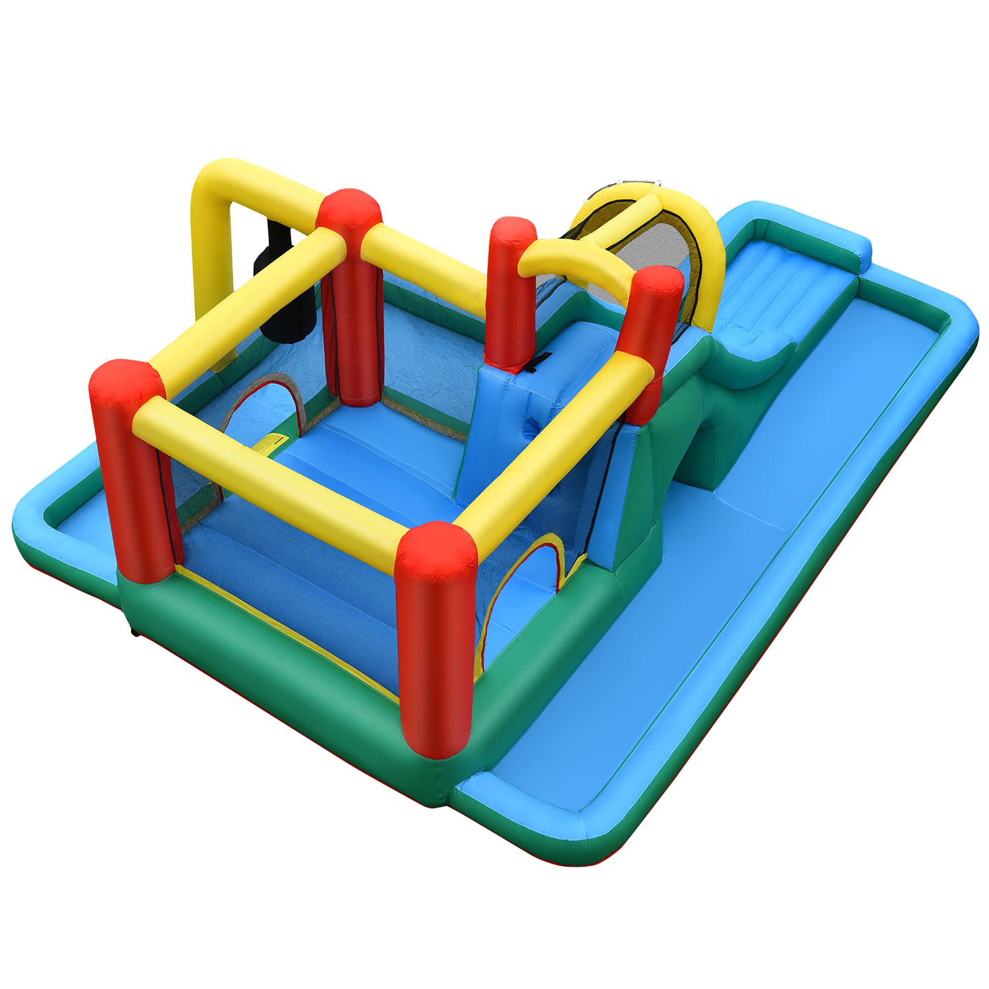 Angle. Costway - Slide Water Park Climbing Bouncer Pendulum Tunnel Game Without Blower - Multicolor.