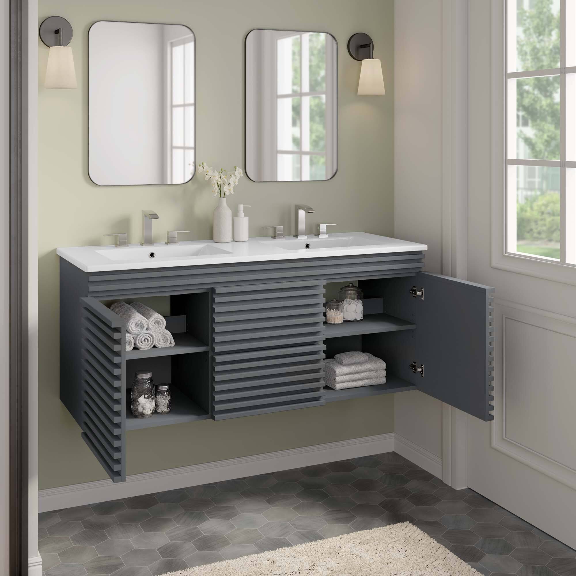 Back. Modway - Render 48" Wall-Mount Bathroom Vanity Basin Included by Modway - Gray White.