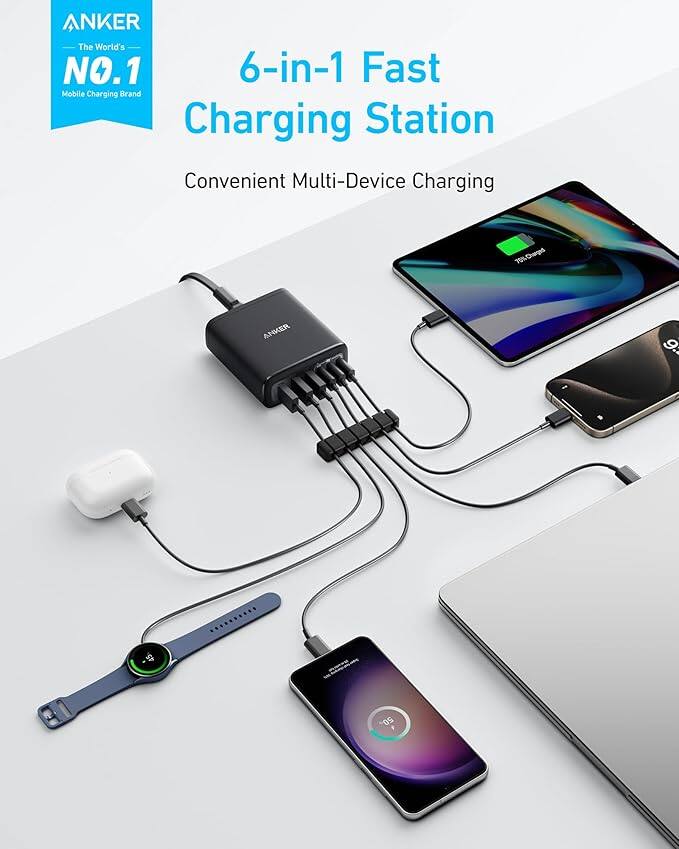 ANKER  
The World's NO.1 Mobile Charging Brand  

6-in-1 Fast Charging Station  
Convenient Multi-Device Charging