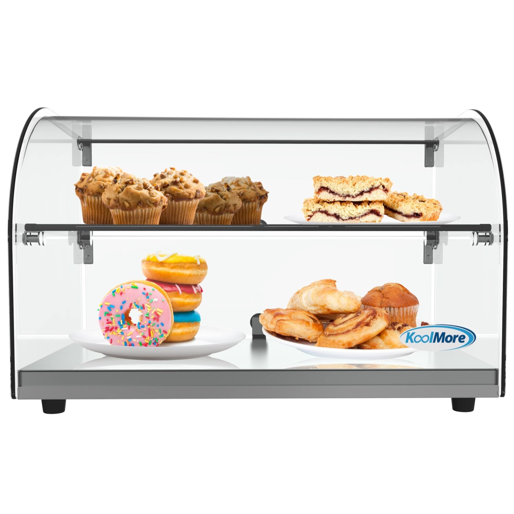 Front. Koolmore - 22 in. Commercial Countertop Bakery Display Case with Front Curved Glass and Rear Door, 1.5 cu. ft. DC-2C - Silver.