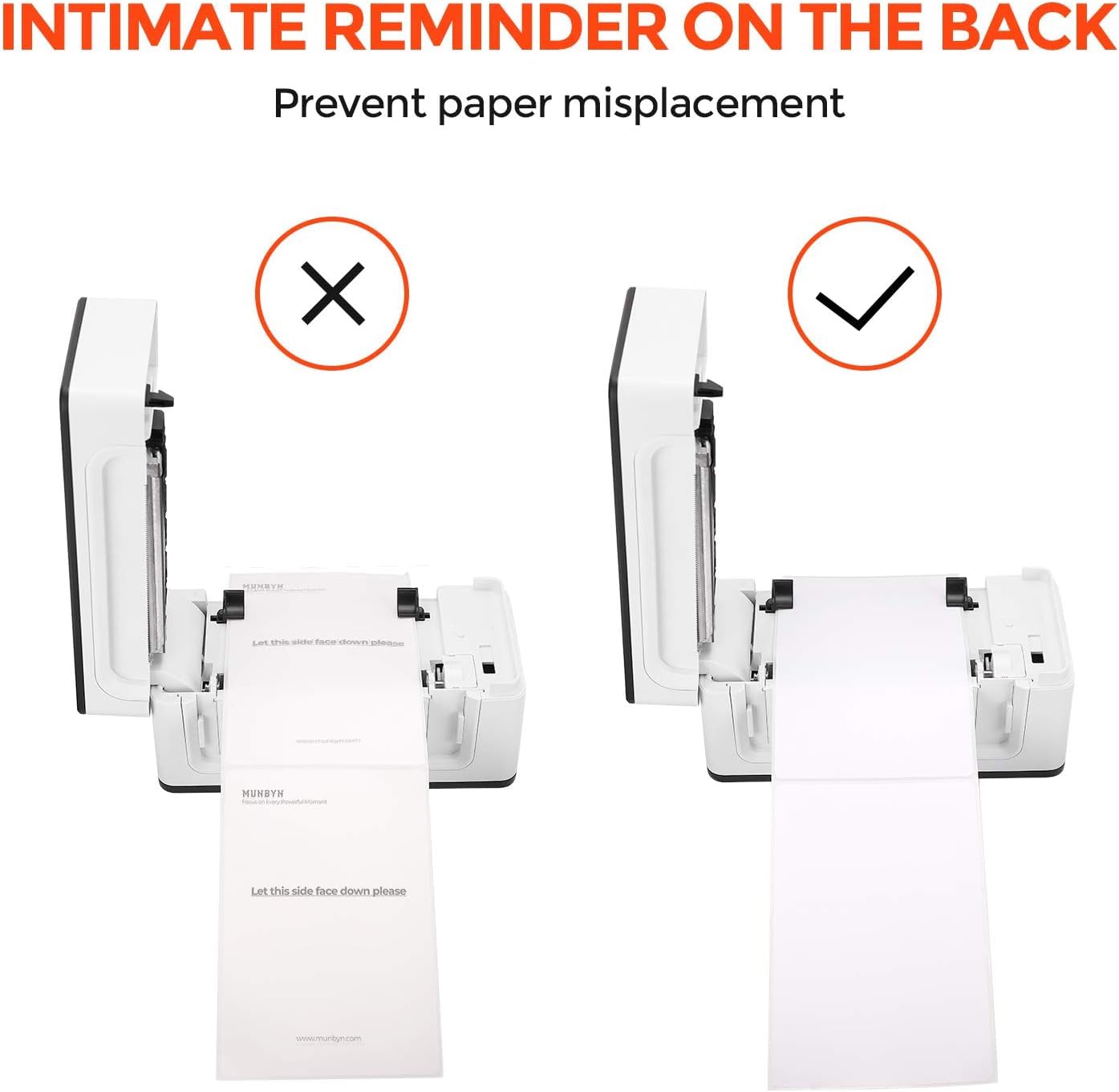 INTIMATE REMINDER ON THE BACK

Prevent paper misplacement

X

MUNBYN

Let this side face down please

www.munbyn.com