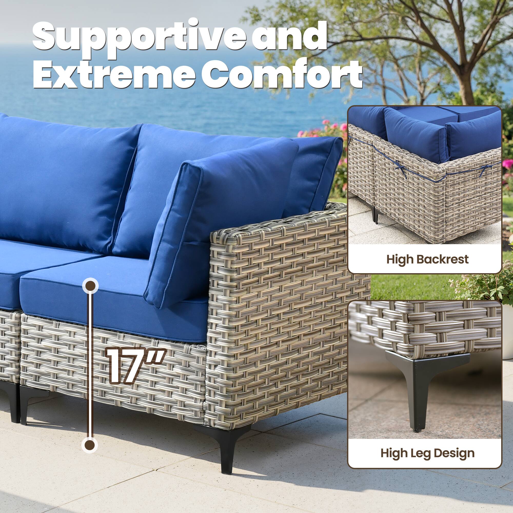 Supportive and Extreme Comfort  
High Backrest  
17" High Leg Design
