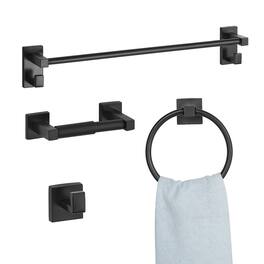 VEVOR - Matte Bathroom Hardware Set, 4 Pieces Stainless Steel Bathroom Accessories Set, 24-inch Towel Bar, Towel Ring - Black