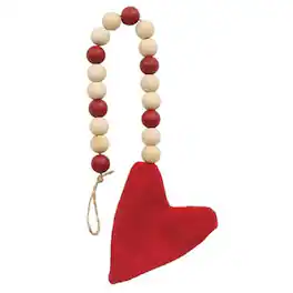 BreeBe - Beaded Stuffed Fabric Heart Christmas Ornament - Red