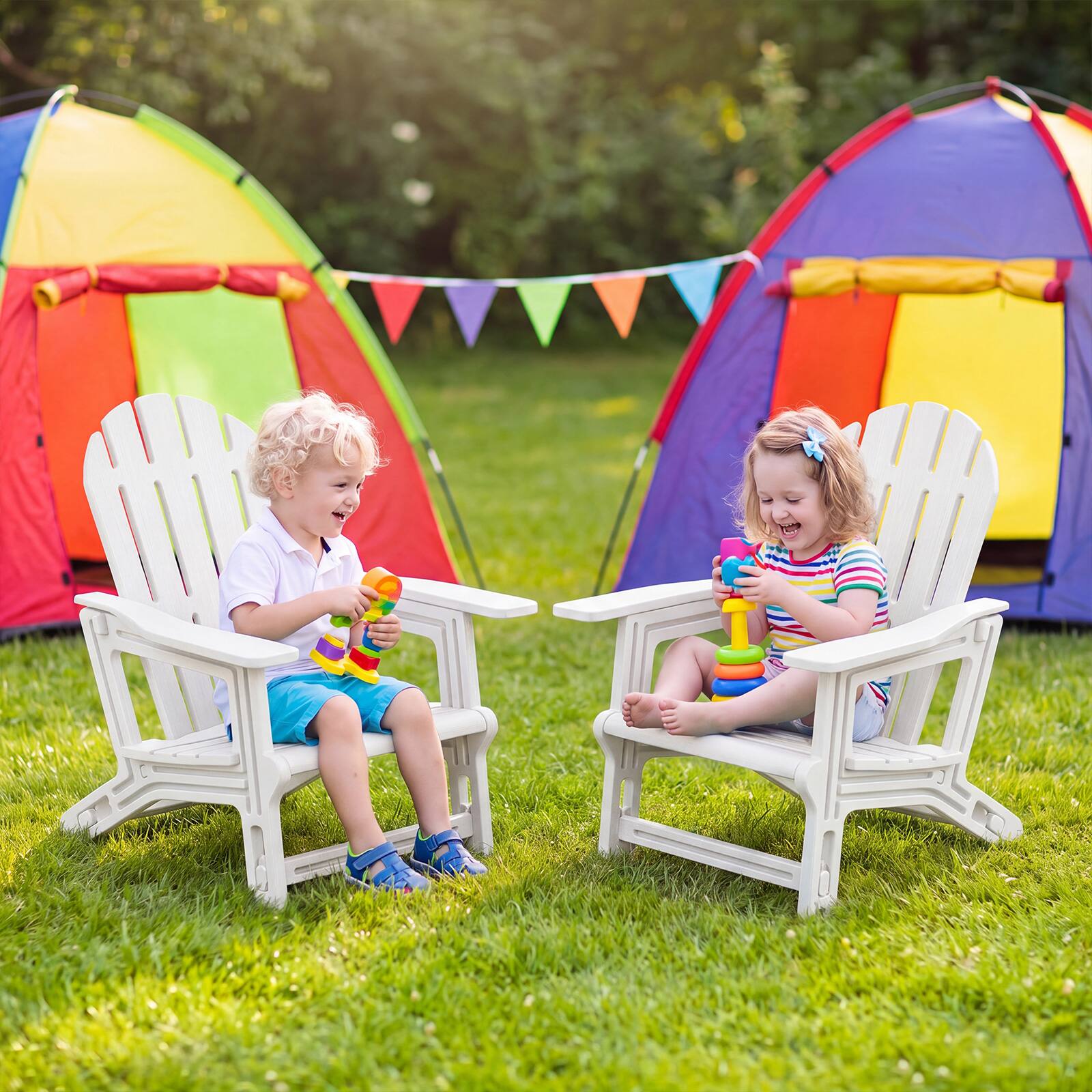 Alt View 3. Costway - Costway 4 PCS Adirondack Chair in HDPE with Ergonomic Design, Suitable for Porch, Deck - White.