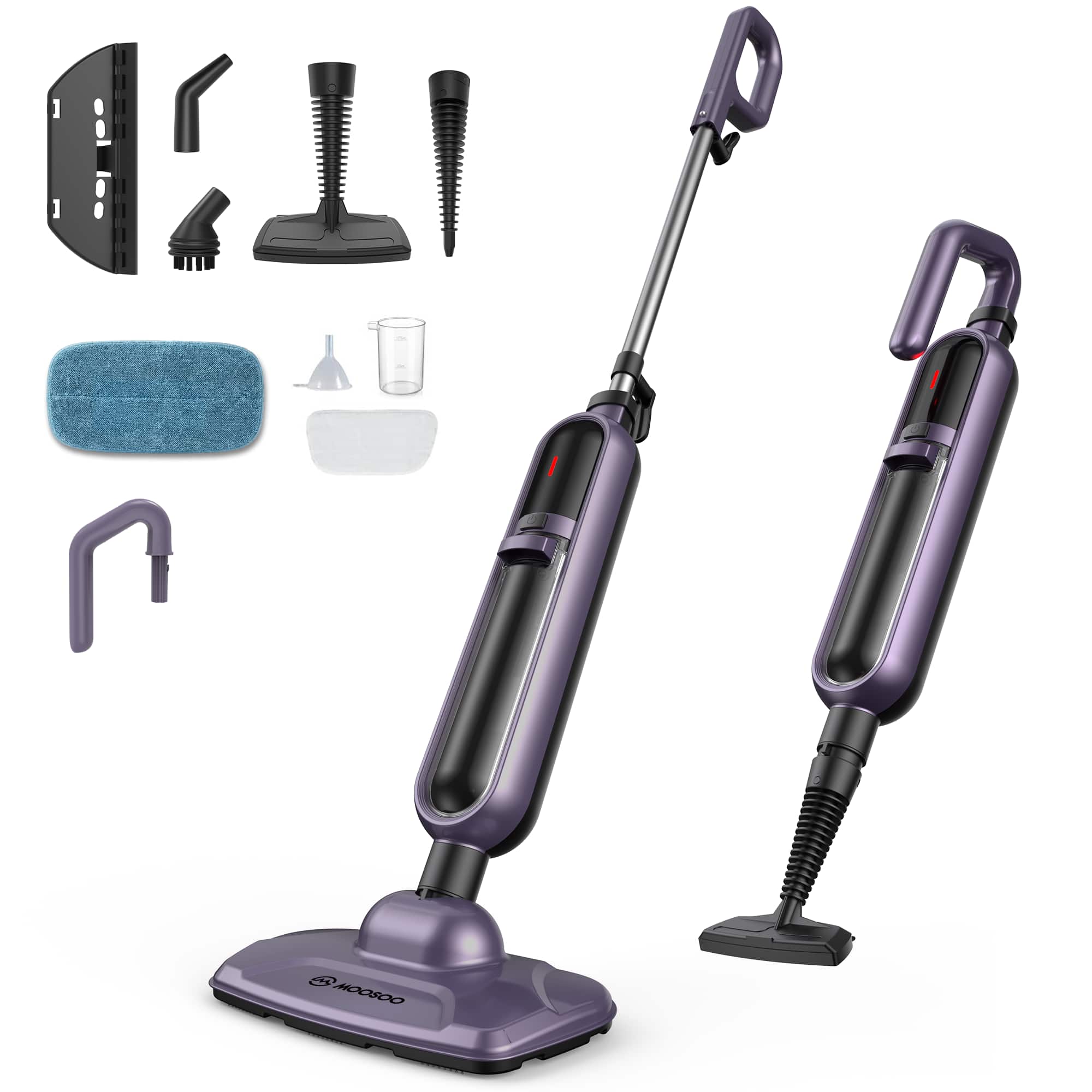 MOOSOO - 1200W Steam Mop,Detachable Handheld Steam Cleaner,Multipurpose Steamer for Hardwood Floors,Windows,Tiles,Furniture - Purple