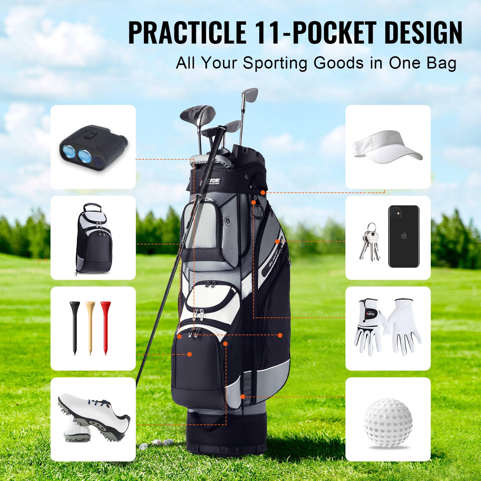 PRACTICLE 11-POCKET DESIGN  
All Your Sporting Goods in One Bag