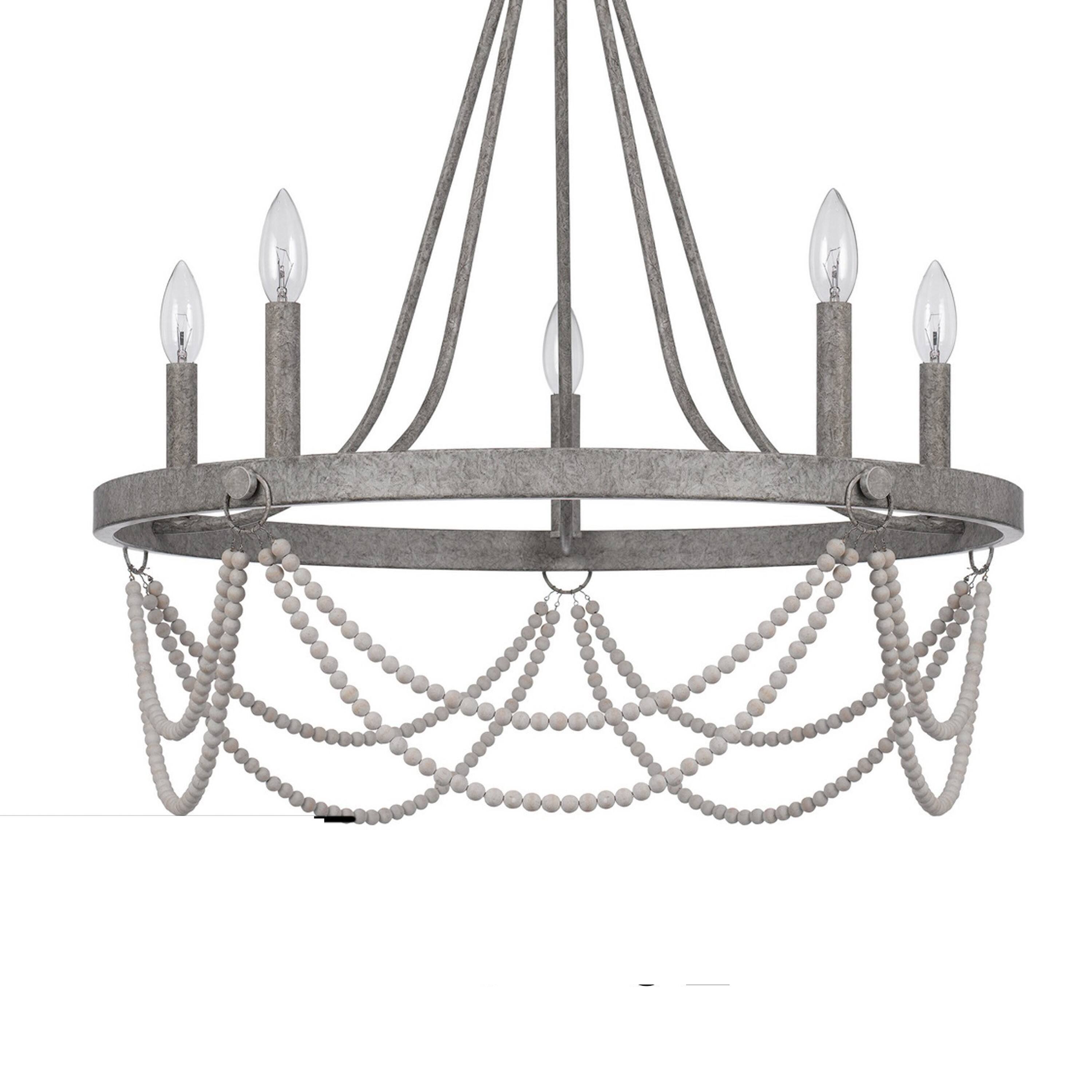 Back. Manhattan Lane - Lony 26 Inch Chandelier with White Beaded Candelabra Design, Metal - Silver, White.