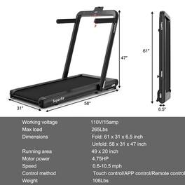 Kadyn - Treadmill, Electric Treadmill, Walking Jogging Machine,4.75HP 2 In 1 Folding Treadmill with Remote APP Control - Black
