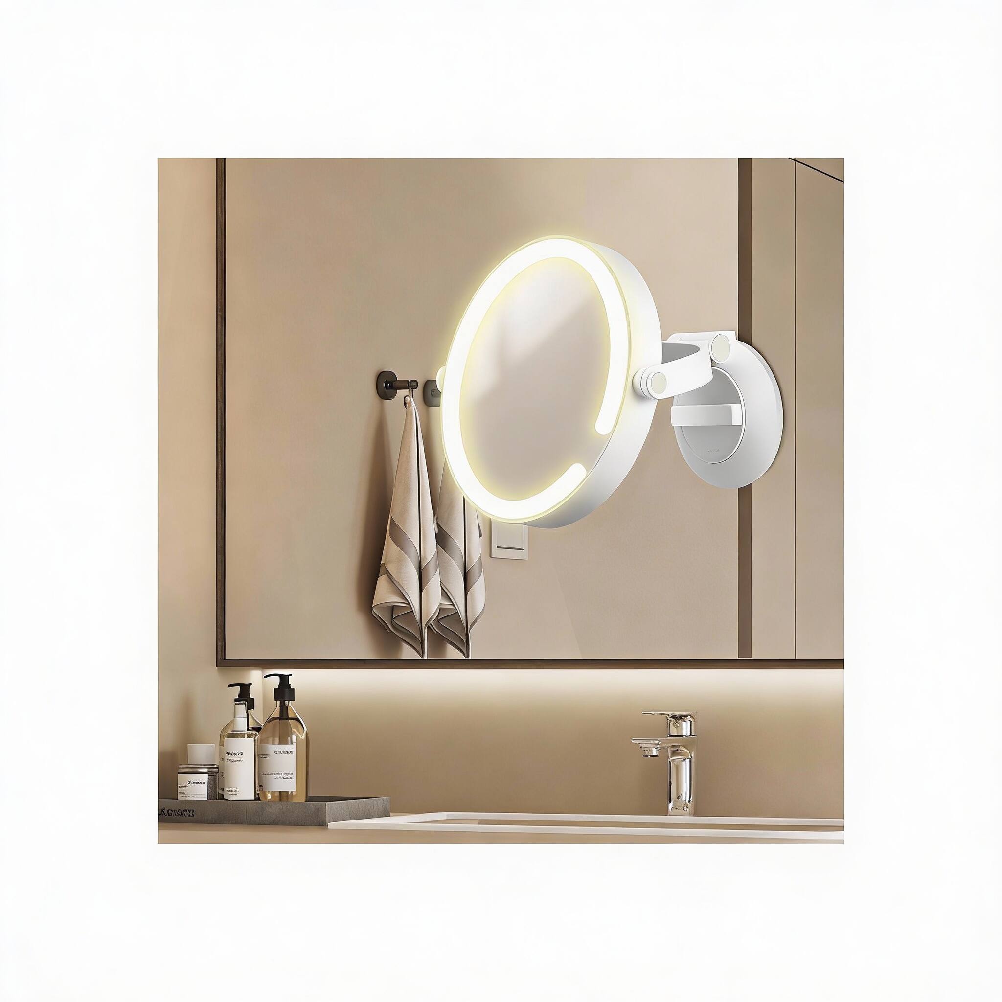 Front. PO3TICJUNKI3 - Magnifying Mirror With Light 30x Led Bathroom 3 Lighting Modes 2 sided 30x 1x Rotation Wall Mounted Makeup - Default.