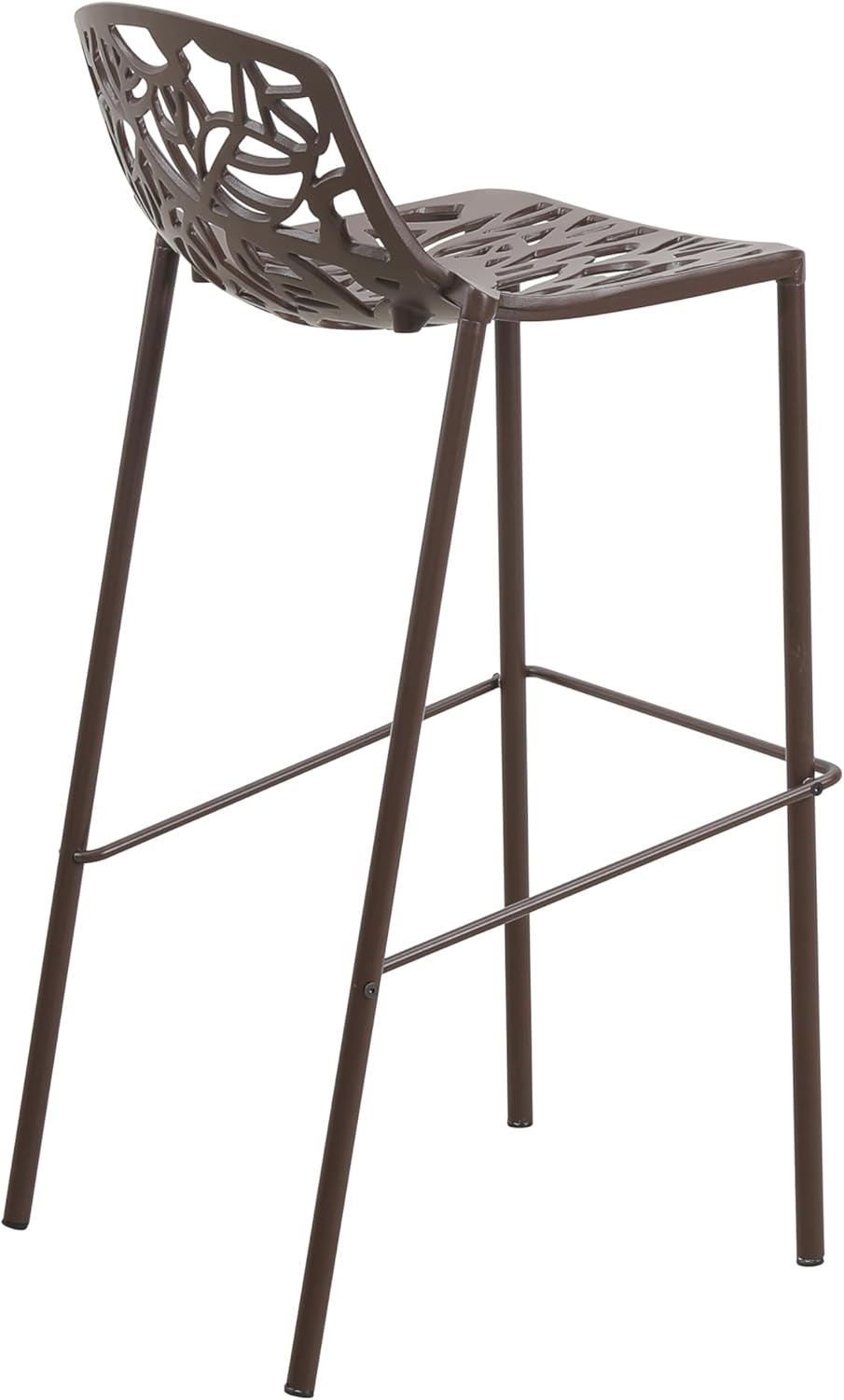 Alt View 1. LeisureMod - Devon 31" Aluminum Bar Stool - Modern Floral Cutout Indoor/Outdoor Patio Stool with Footrest - Brown.
