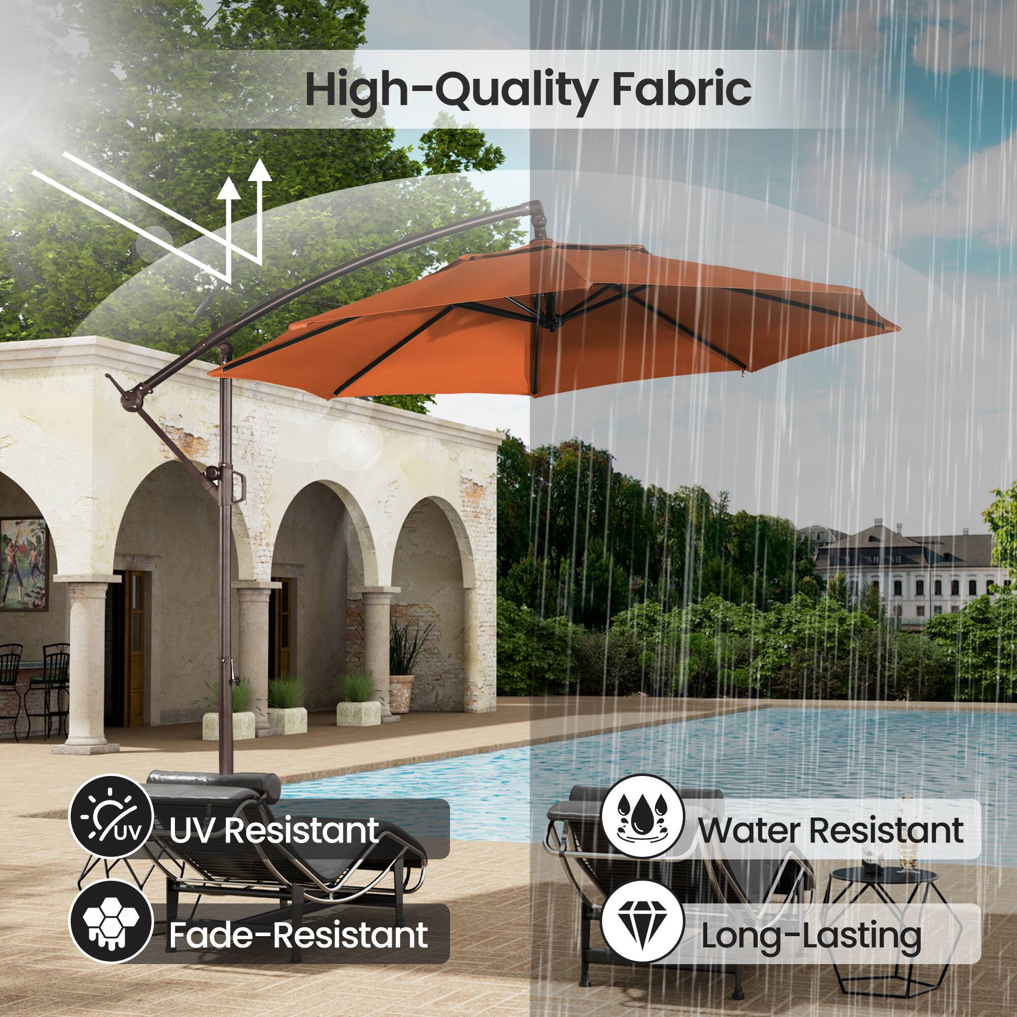 High-Quality Fabric  
UV Resistant  
Water Resistant  
Fade-Resistant  
Long-Lasting