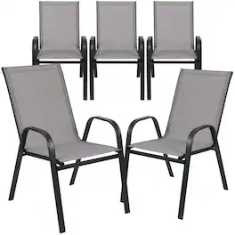 Emma + Oliver - 5 Pack. Outdoor Stack Chair with Flex Comfort Material and Metal Frame - Gray