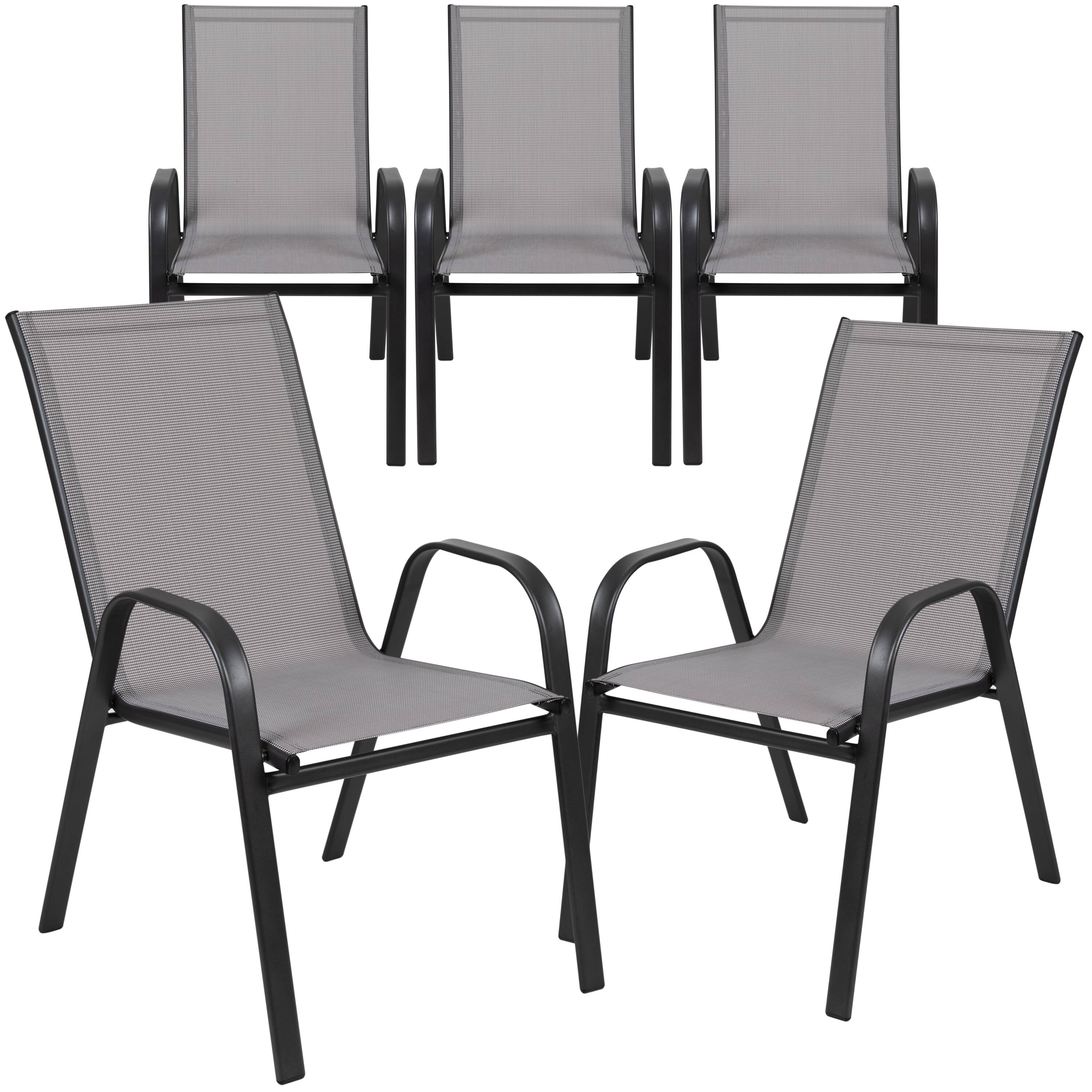 Front. Emma + Oliver - 5 Pack. Outdoor Stack Chair with Flex Comfort Material and Metal Frame - Gray.