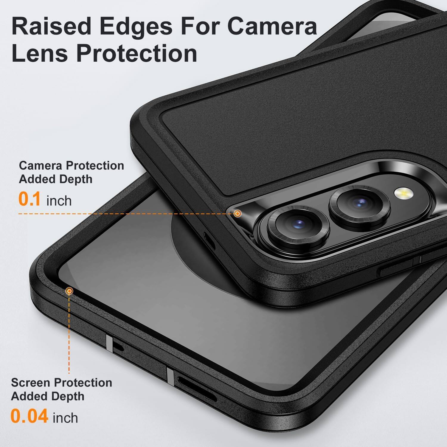 Raised Edges For Camera Lens Protection

Camera Protection Added Depth 0.1 inch

Screen Protection Added Depth 0.04 inch
