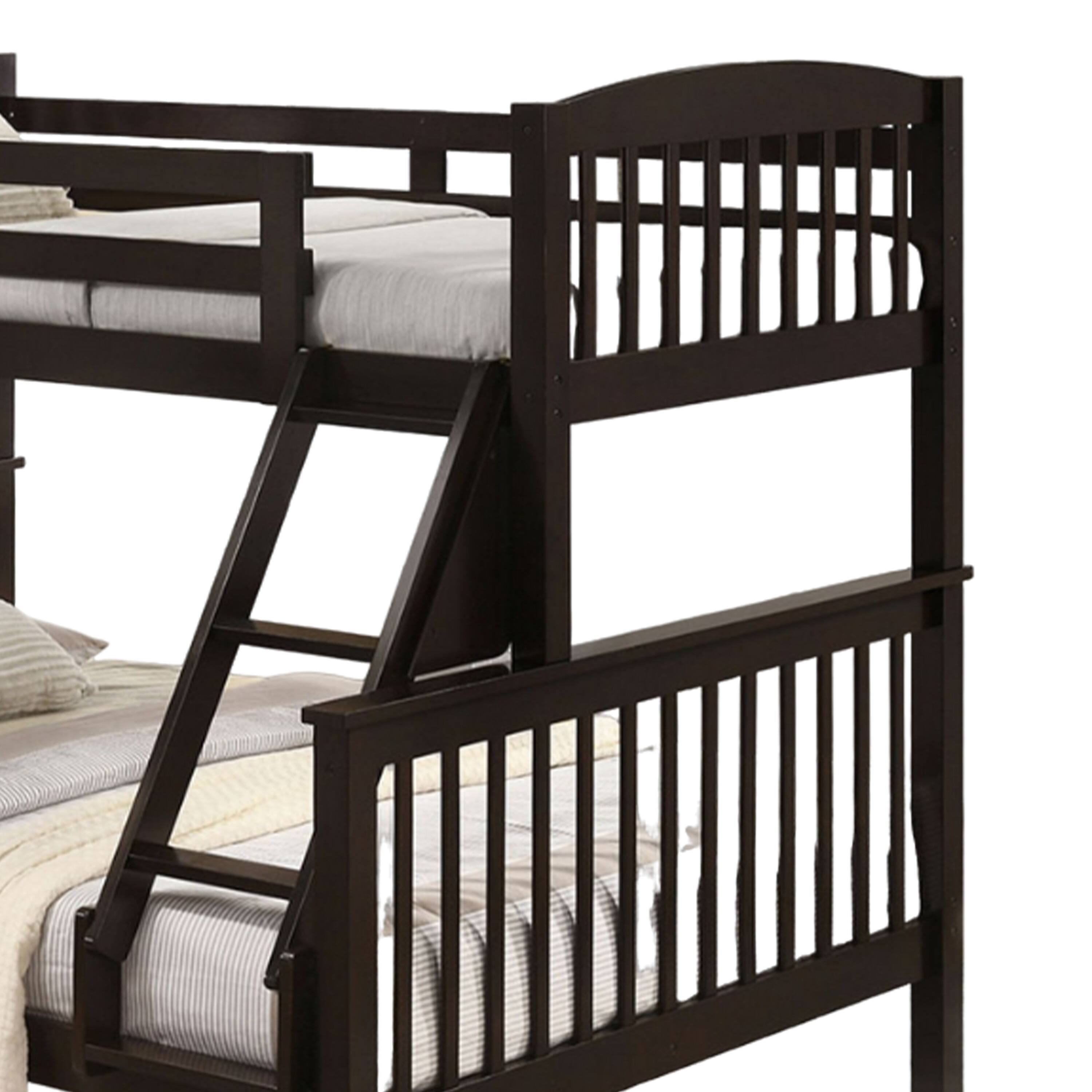 Alt View 1. Manhattan Lane - Bruke Twin/Full Bunk Bed with Ladder, Slatted Cherry Brown Solid Hardwood - Cherry Brown.
