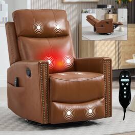 GOODSILO - Premium Genuine Leather Massage Recliner Chair with Swivel and Rocking Function for Ultimate Comfort - Yellow