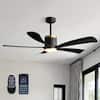 Front. Siljoy - 52-inch Black Gold Farmhouse Ceiling Fan Light 5 Wood Blades Silent 6 Speed DC Motor Remote App Timer Bedroom Foyer - Matte Black.