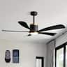 Siljoy - 52-inch Black Gold Farmhouse Ceiling Fan Light 5 Wood Blades Silent 6 Speed DC Motor Remote App Timer Bedroom Foyer - Matte Black