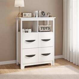 Pefilos - 24 Inch Floor Cabinet with 2 Open Compartments and 2 Drawers, Anti-Tipping, Easy Clean - White