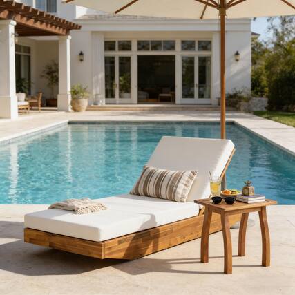 Front. Anysun - Anysun Teak Finish Outdoor Recliner with Water-Repellent Cushion, Assembly Required - Cream.